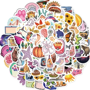 Waterproof PVC Cartoon Stickers Decals For Laptop Suitcase Guitar DIY Aesthetic Animal Plant Food Decoration