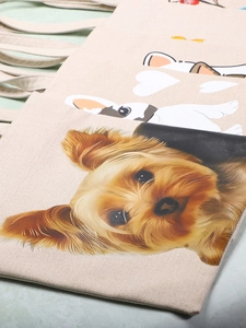 Detailed view of high-quality canvas tote bag featuring a realistic Yorkshire Terrier print
