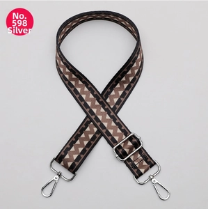 Adjustable wide replacement bag strap with geometric zigzag pattern and silver metal hooks
