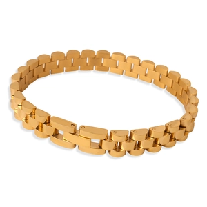 Chunky gold titanium steel chain bracelet with a heavy-duty geometric watchband design