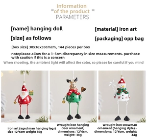 Detailed view of metal Christmas hanging ornaments showing Santa, deer and snowman