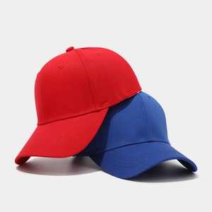 Classic red and blue solid cotton baseball caps with curved brims and six-panel design