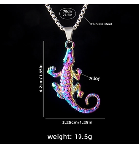 Rainbow crocodile pendant dimensions and 70cm stainless steel chain specifications