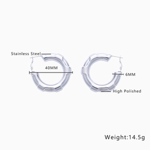 Detailed specs of 40mm high polished stainless steel hoop earrings with 6mm width and weight