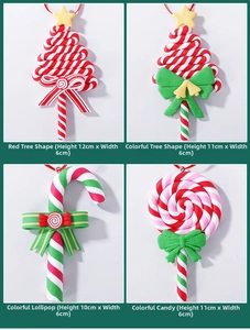 Detailed view of Christmas clay ornaments featuring tree, cane and candy shapes