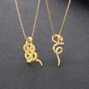 Pendentifs serpent vintage dorés avec yeux rouges et chaîne box pour homme style hip hop