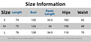 Detailed size chart for women long sleeve printed loungewear set with S-L dimensions in CM