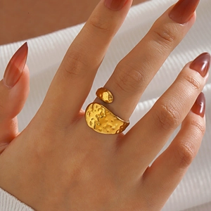 Bague Ouverte À Texture Martelée En Acier Inoxydable Bijoux Géométriques Minimalistes Ajustables Pour Femmes