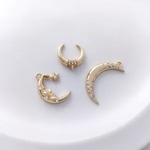 14K gold filled moon pendants with cubic zirconia for DIY necklace jewelry making