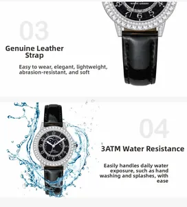 Detail view of starry dial women's watch with 3ATM waterproof splash effect
