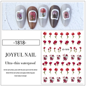 Detail of JO-1818 ultra-thin waterproof nail stickers featuring red tulip designs