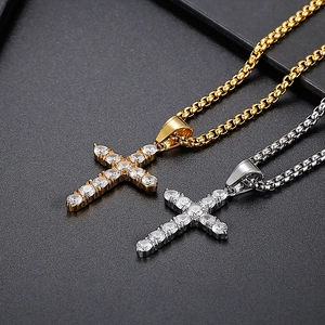 Hip hop style gold and silver cross pendants with micro-pave cubic zirconia stones