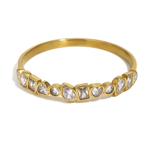18K gold plated stainless steel geometric bracelet with multi-shape zircon inlay for women
