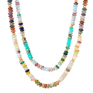 Vintage bohemian beaded necklace with colorful natural stones and golden spacer beads