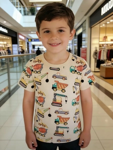 Jungen Baumwolle T-Shirt Cartoon Baufahrzeuge Muster Kurzarm Atmungsaktiv Sommer Oberteil Kinder Kleinkind