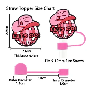 Pink disco cowgirl hat straw topper with LETS GO text for 10mm wide straws