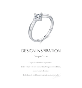 Close-up of S925 sterling silver stamp and square-cut moissanite stone on the ring band