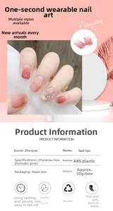Pink gradient press-on nails with gold leaf, peach patterns and ABS material specs
