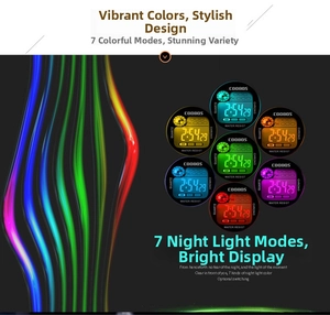 Detail showing the 7-color LED backlight function on the COOBOS digital watch display