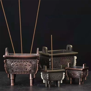 Quemador De Incienso De Aleación Antiguo Trípode Cuadrado Chino Ding Con Patrón De Dragón Para Zen Decoración Casa Oficina