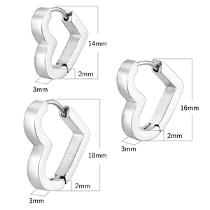 Polished 18K gold heart earrings in three sizes 14mm 16mm 18mm with dimensions