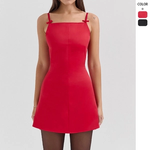 Robe Courte Femme À Bretelles Satin Polyester Noeud Détail Fermeture Éclair Dos Couleur Unie Sexy Sans Manches Fête Ligne A