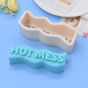 Wavy silicone candle mold with 3D Hot Mess slogan for DIY aromatherapy soap crafts