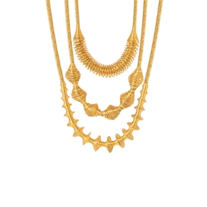 Geometric Spindle Pendant Necklace Titanium Steel Gold Plated Spiral Wire Coil Modern Industrial Avant-Garde Jewelry