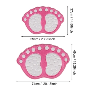 Size comparison of two pink coral velvet bath mats with embossed pebble 3D texture