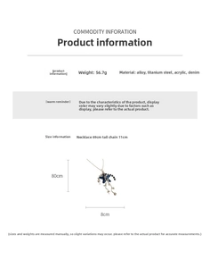 Detailed size specifications of a blue star pendant necklace with denim and titanium steel