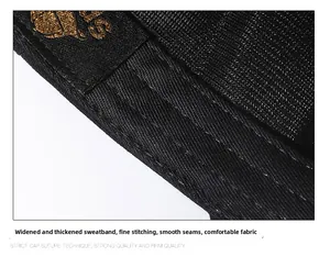 Close-up of the widened sweatband and meticulous stitching on this black baseball cap