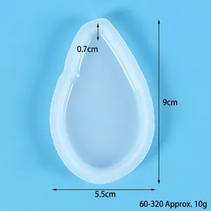 Detailed view of teardrop silicone mold for resin art with 9x5.5x0.7cm dimensions