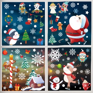 Stickers de Noël pour fenêtres avec Père Noël, renne, pingouin et hibou mignons