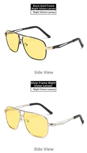 Dual view of pilot night vision glasses with black-gold and silver frames on white background