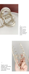 Detail of high-carbon steel spring and polished alloy shark hair clip for secure grip