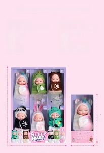 Detailed product specifications for the Animal Series Sleep Doll set with packaging dimensions