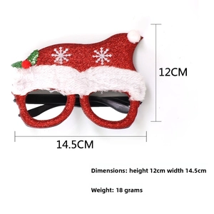 Christmas hat glasses with red sequins and white fur decor, size 14.5x12cm, weight 18g