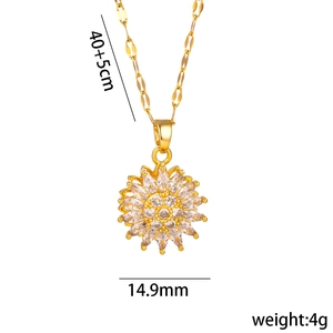 Minimalist gold sunflower pendant necklace with zircon inlays and adjustable chain