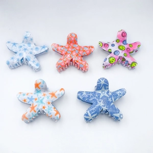 Starfish hair claw clips set with assorted colorful ocean prints and smiley face patterns