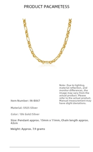 Detail view of 925 sterling silver Figaro chain necklace with 18k gold plating