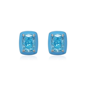 Boucles d'oreilles S925 en argent avec pierres bleues taille coussin et émail bleu