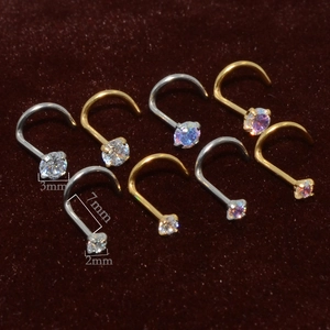 L-shaped stainless steel nose studs with 2mm and 3mm clear cubic zirconia stones