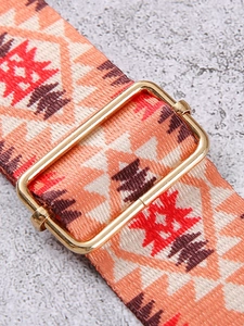 Adjustable wide replacement shoulder strap with orange ethnic geometric woven pattern