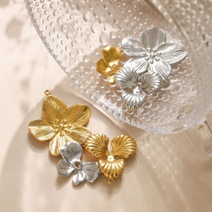 304 Stainless Steel Flower Bow Pendants For DIY Jewelry Making Ribbed Texture Floral Charms Accessory