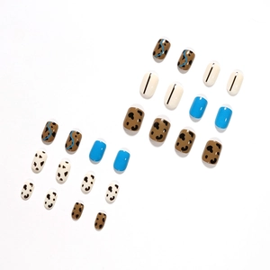 Short square leopard print and blue mix press-on nail set with 24 high-gloss tips