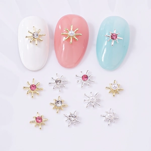 Starburst Star Nail Art Charms Alloy Cross Sun Flower DIY Manicure Decoration With Rhinestones And Faux Artificial Pearls Elegant Style