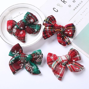 Barrette à Cheveux Nœud Noël Enfants Coton Lin Motif Carreaux Flocon de Neige Pince Crocodile Filles Coiffure de Fête