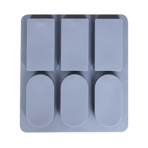 Moule en silicone gris à 6 cavités rectangulaires et ovales pour savon et bricolage