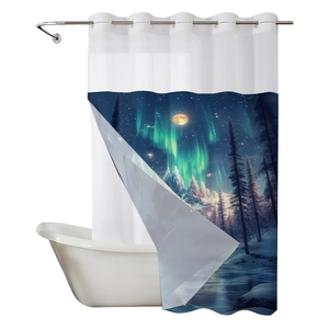 Rideau de douche imperméable avec aurore boréale et motif de paysage forestier