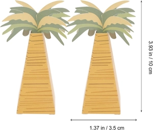 Detail view of palm tree candy box with dimensions showing 10cm height and 3.5cm width